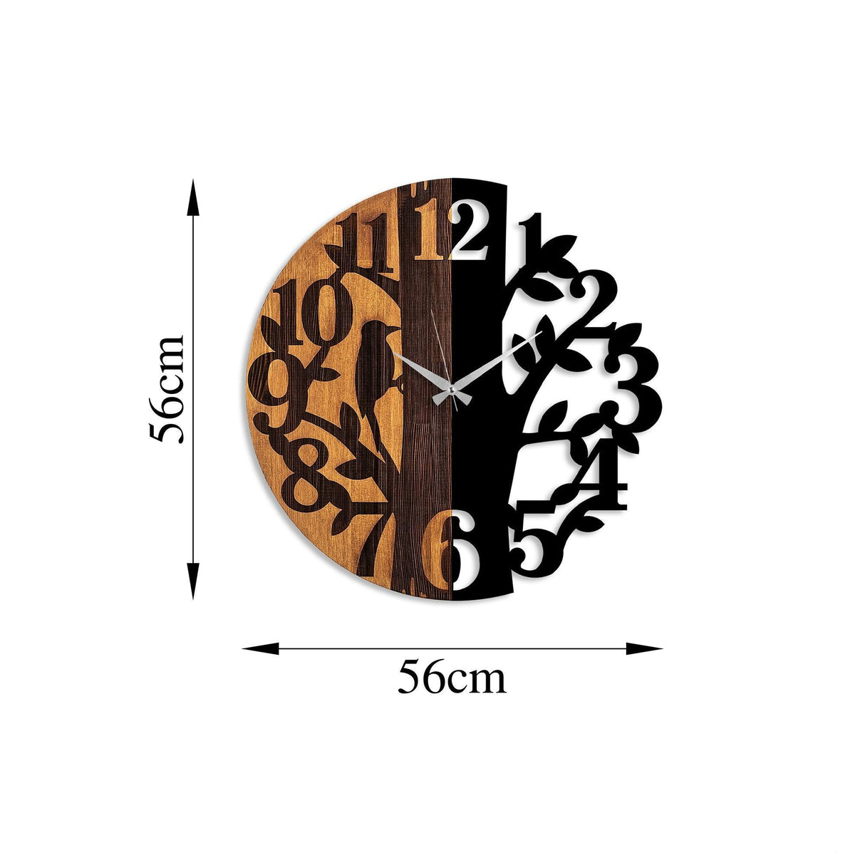 Ceas de perete decorativ din lemn Wooden Clock - 71, Nuc, 56x3x56 cm