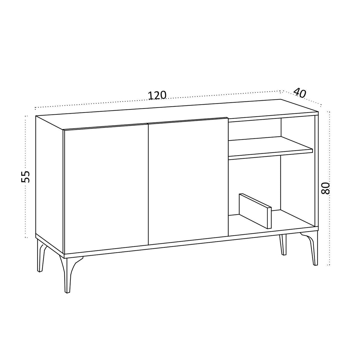 Comoda Galaxy cu 2 usi si Rafturi, Alb, 120 x 80 x 40 cm