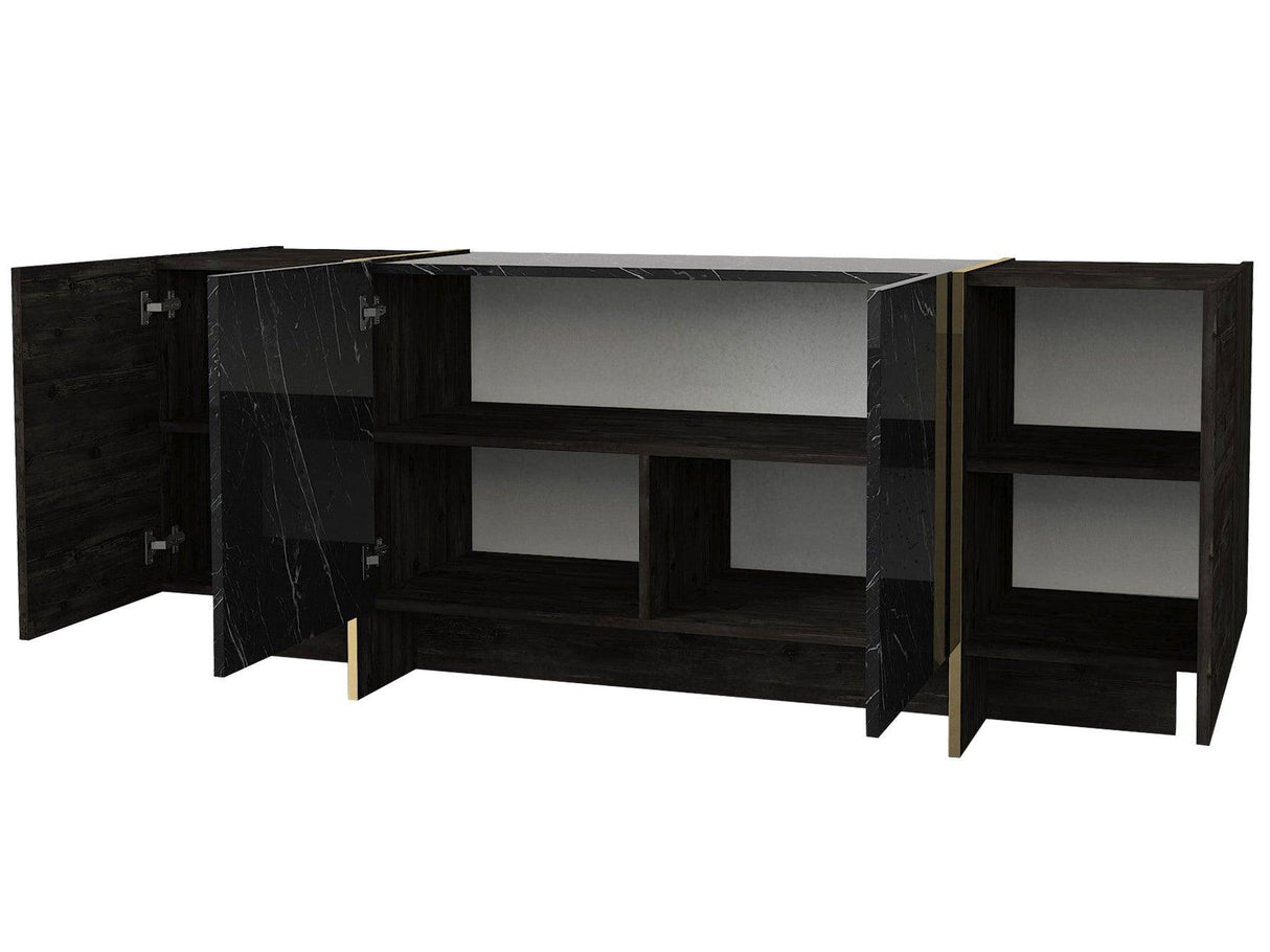 Comoda Lux Sartana cu 4 Usi, Negru, 180 x 76 x 47 cm