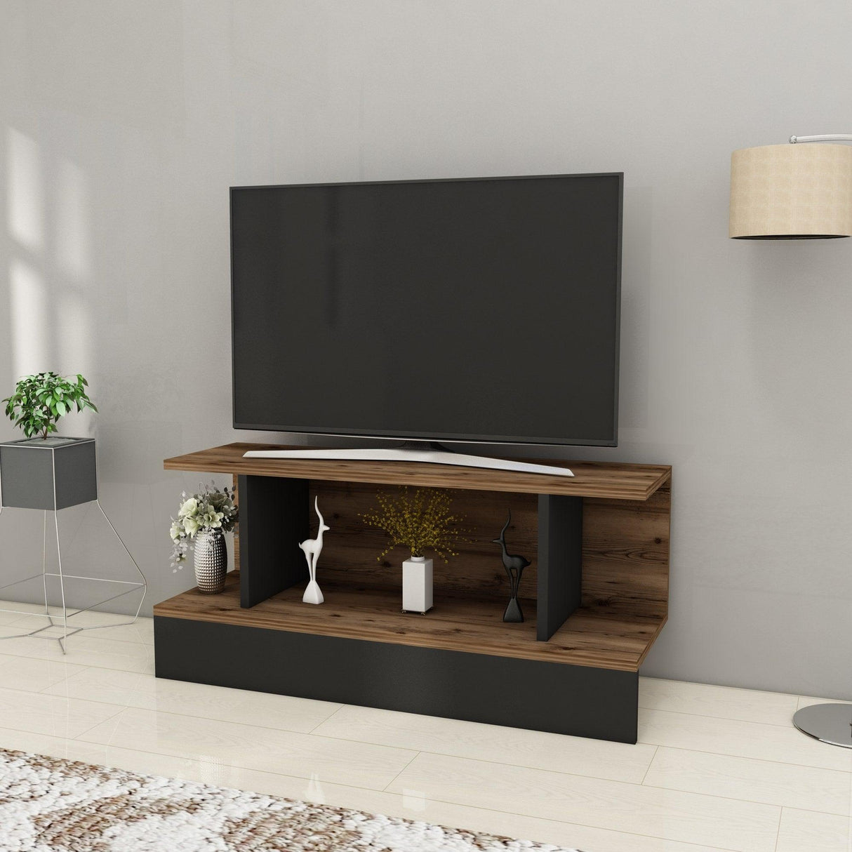 Comoda TV Anka 2 rafturi, Nuc Negru, 90 x 41 x 30 cm