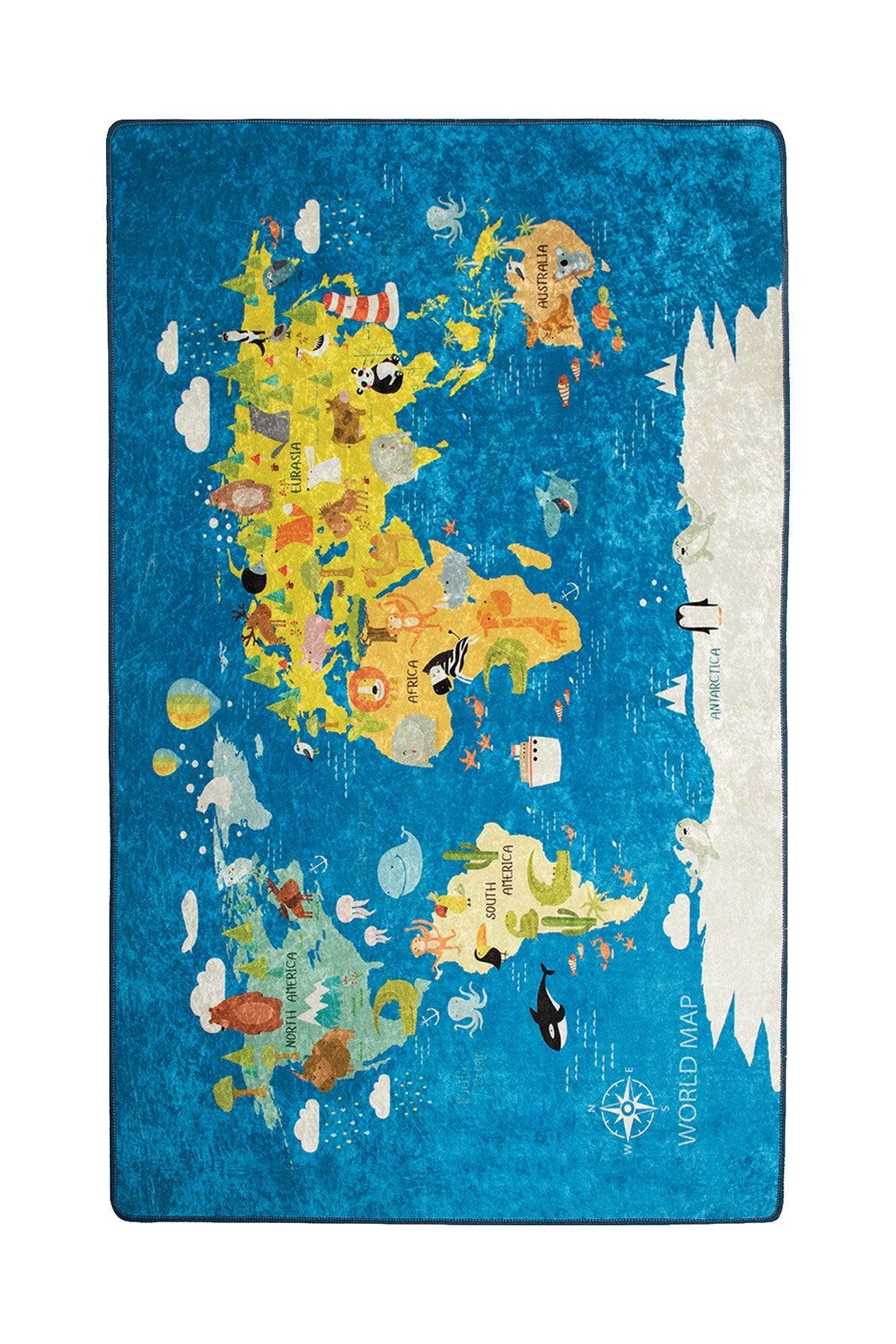 Covor de Copii World Map, Multicolor, 190x140 cm