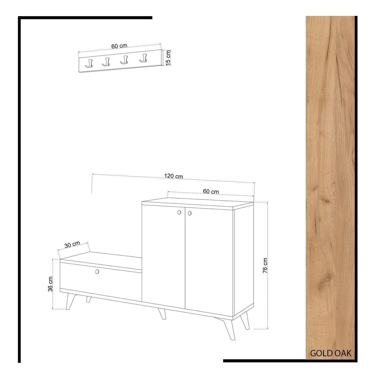 Cuier Evva, Stejar, 120x76x30 cm