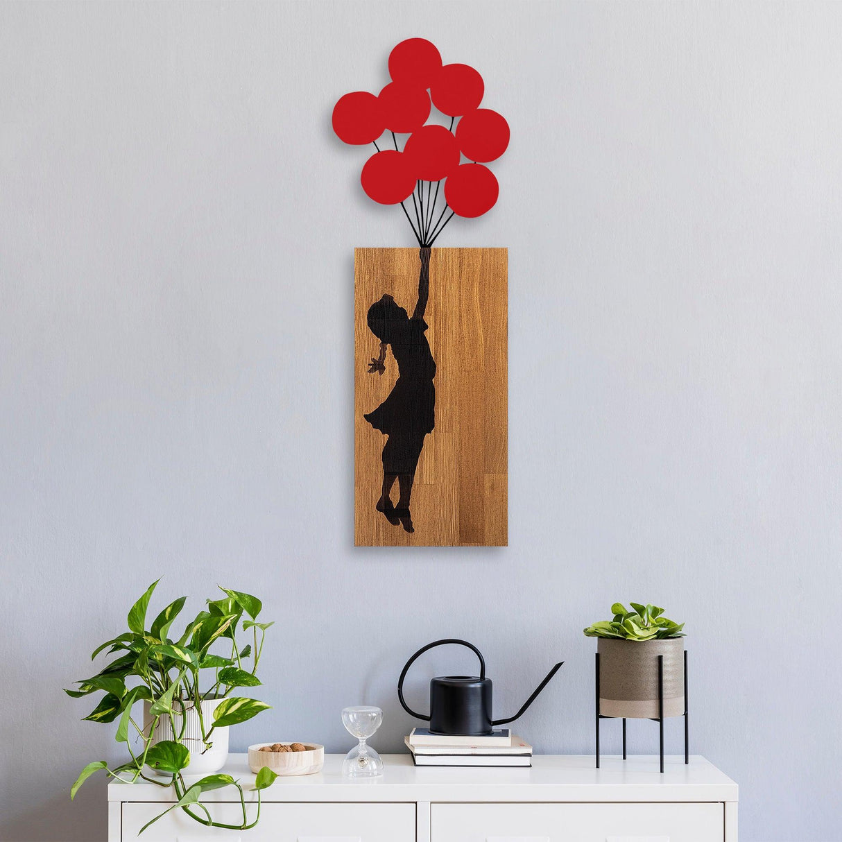 Decoratiune de perete lemn Banksy - 17, Nuc, 62x3x70 cm