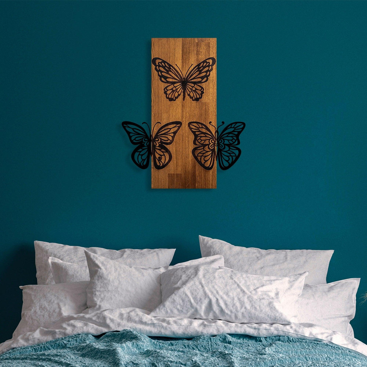 Decoratiune de perete lemn Butterflies wooden deco, Nuc, 58x1x47 cm