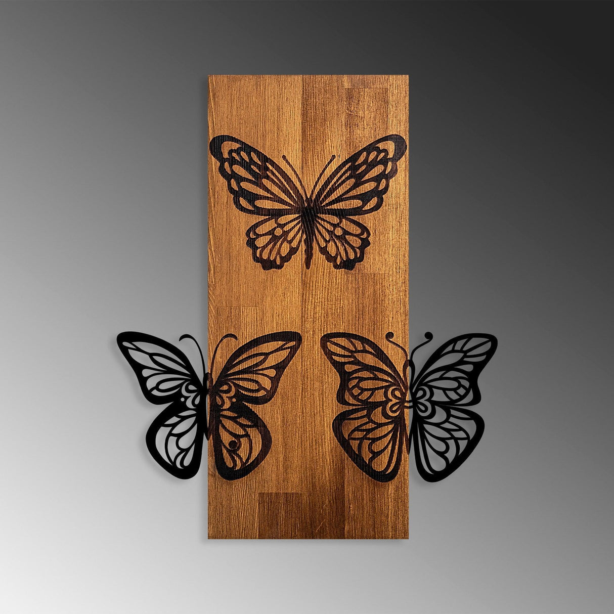 Decoratiune de perete lemn Butterflies wooden deco, Nuc, 58x1x47 cm