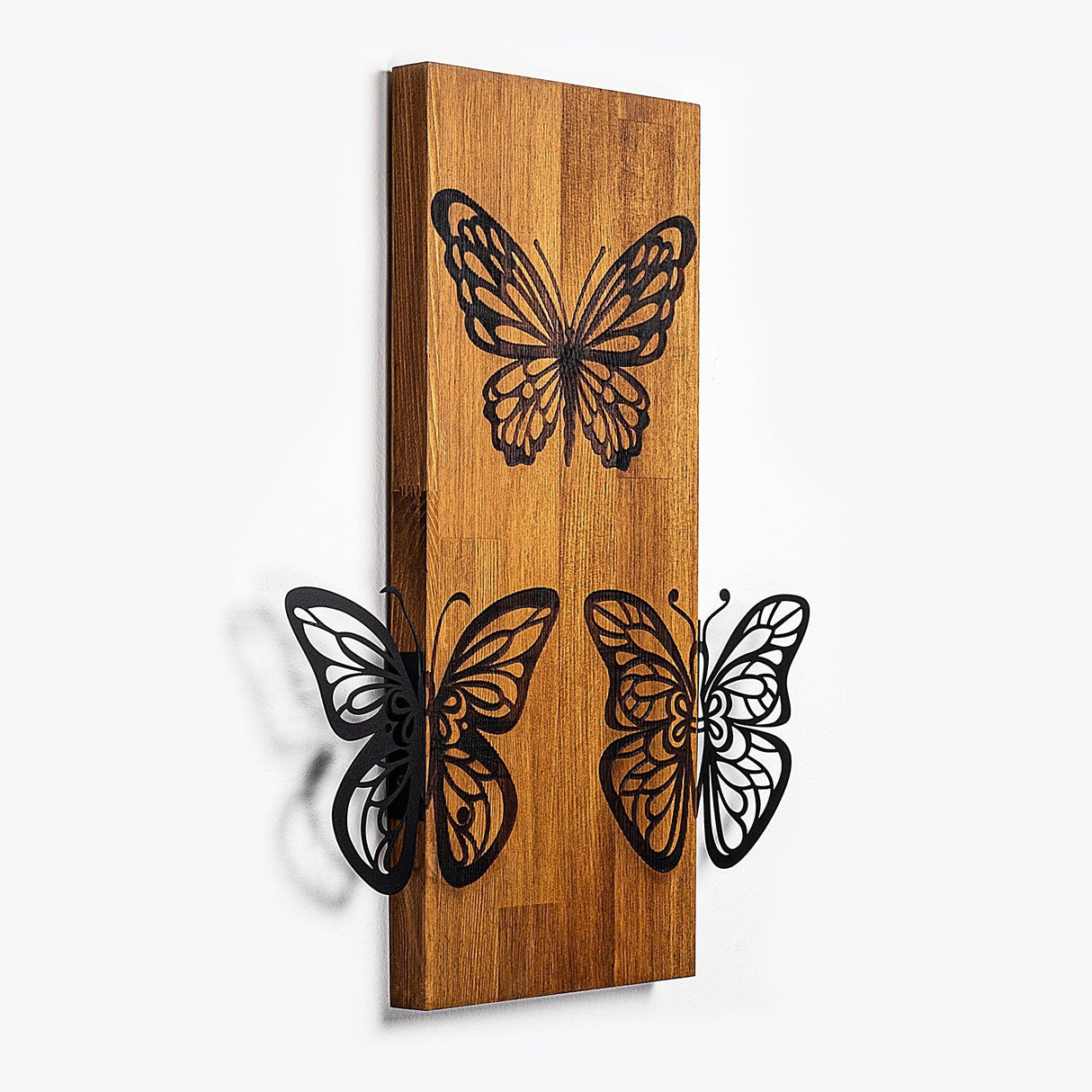 Decoratiune de perete lemn Butterflies wooden deco, Nuc, 58x1x47 cm