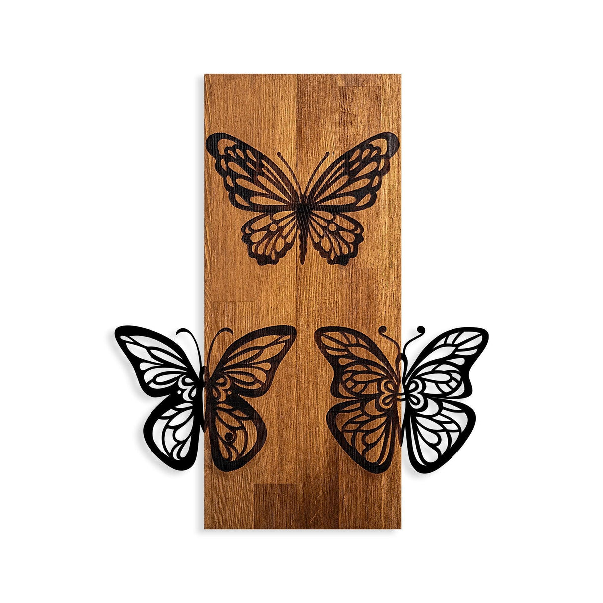 Decoratiune de perete lemn Butterflies wooden deco, Nuc, 58x1x47 cm