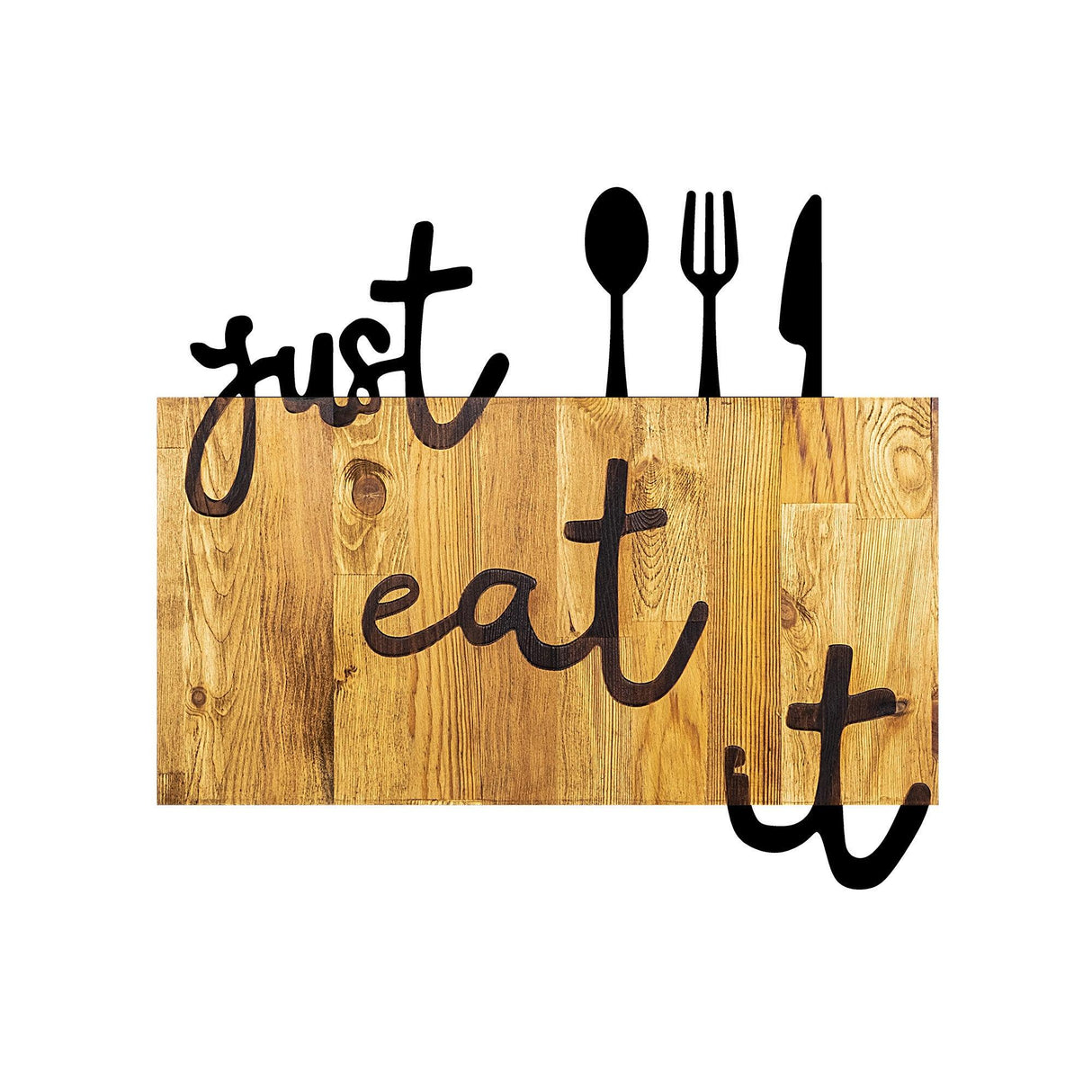 Decoratiune de perete lemn Just Eat It, Nuc, 52x3x58 cm