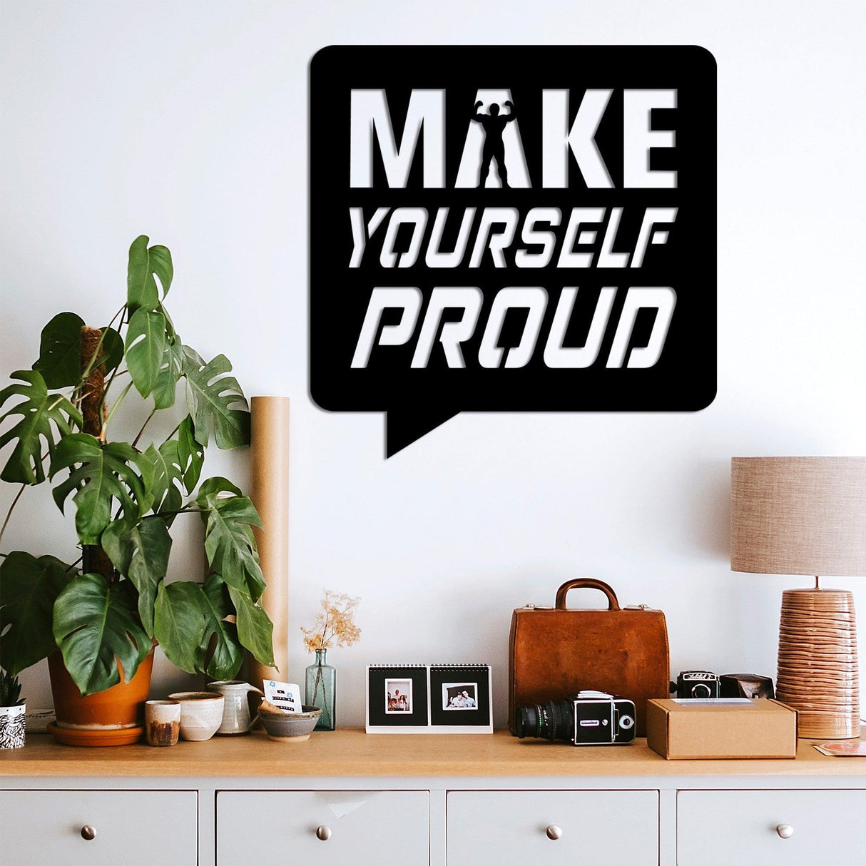 Decoratiune de perete Metal Make Yourself Proud, Negru, 60x59 cm