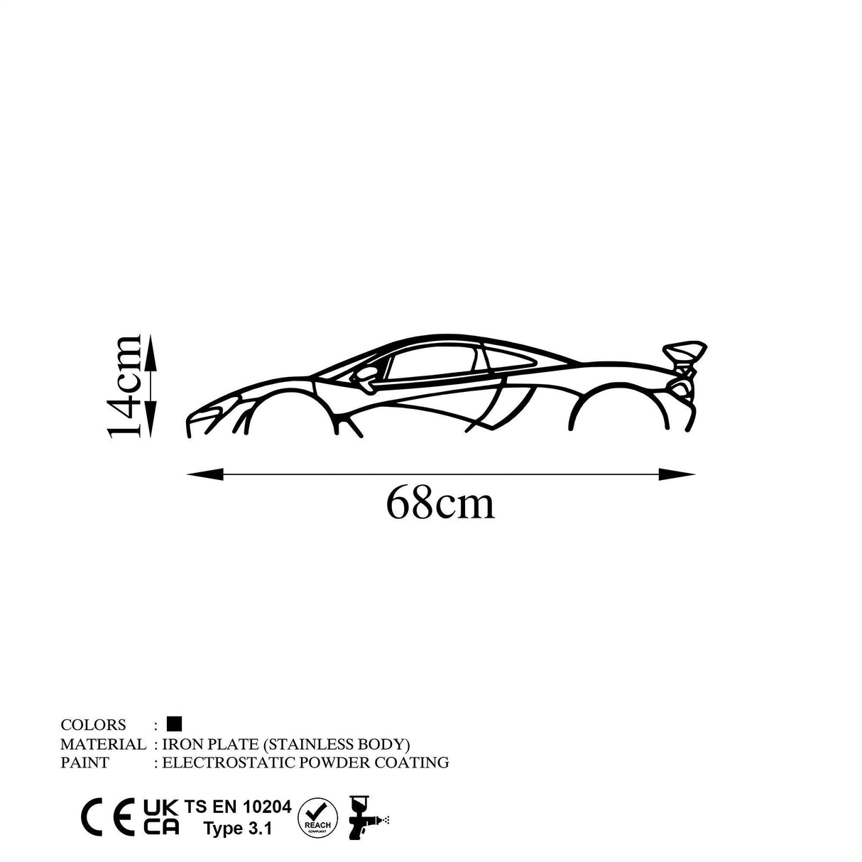 Decoratiune de perete Metal Mclaren P1 Silhouette, Negru, 14x1x68 cm