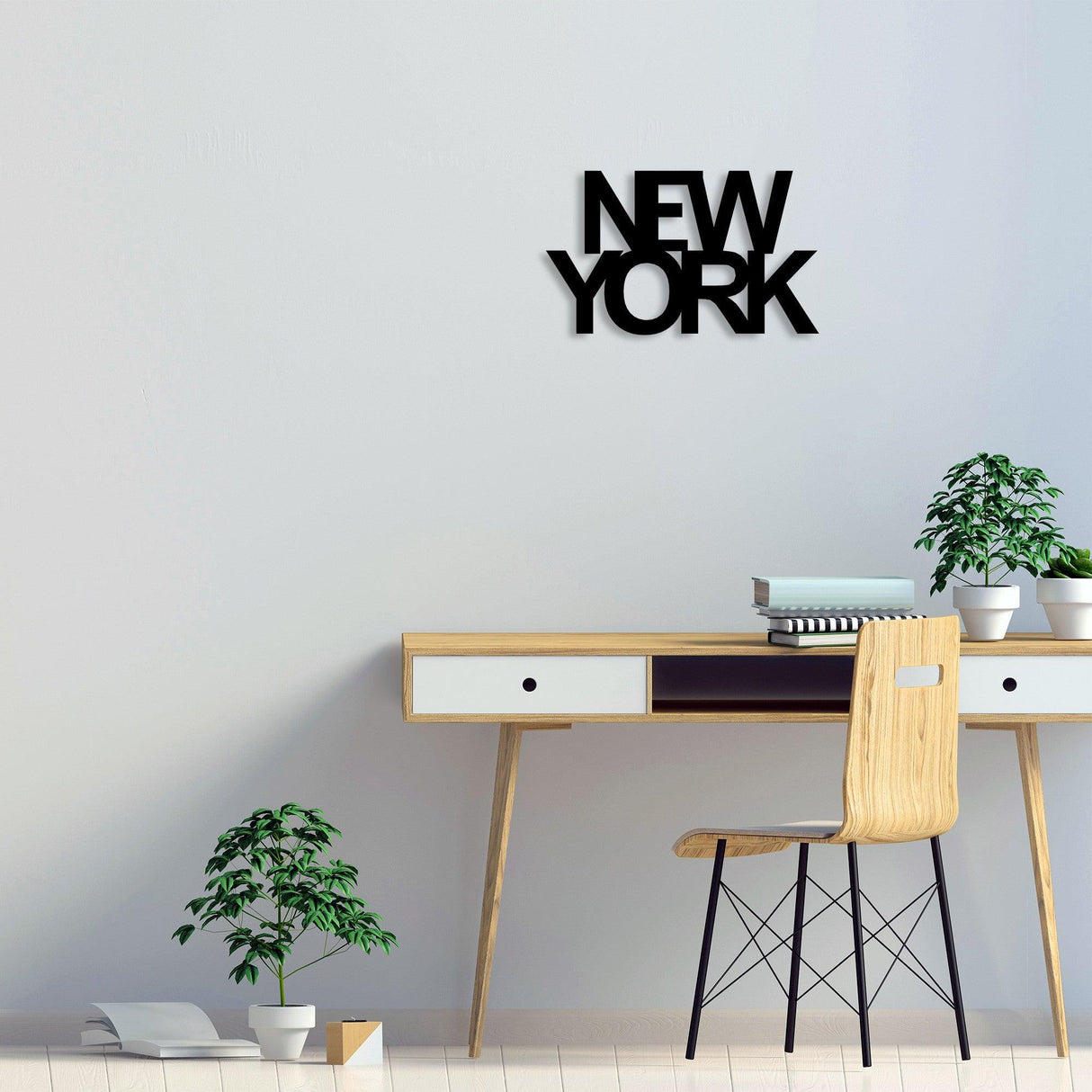 Decoratiune de perete Metal New York, Negru, 36x1x60 cm