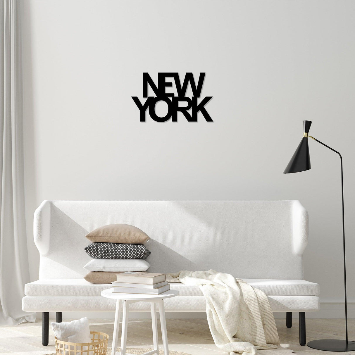 Decoratiune de perete Metal New York, Negru, 36x1x60 cm