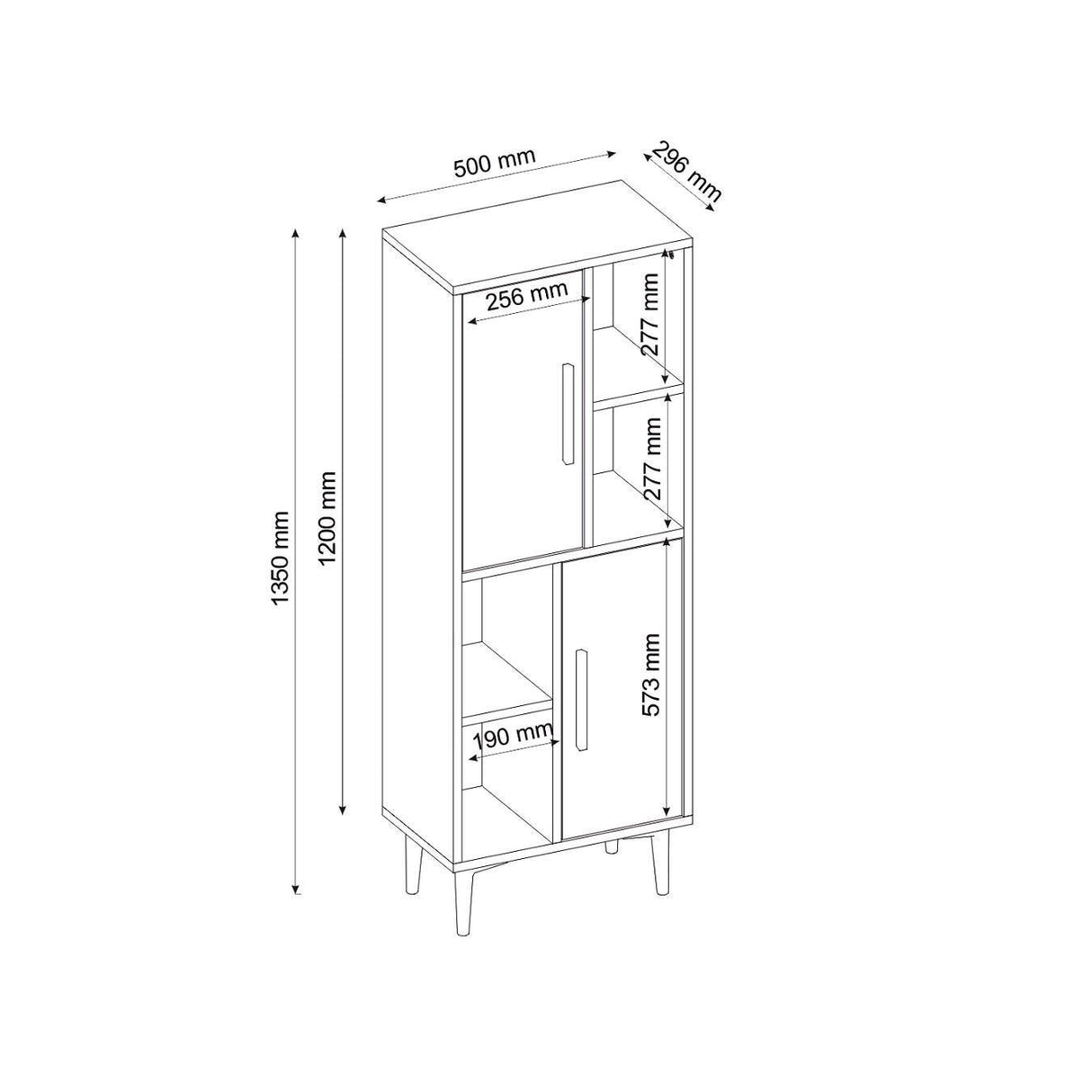 Dulap Multifunctional Lenna, Stejar cu 2 usi si 4 rafturi, 50 x 135 x 30 cm