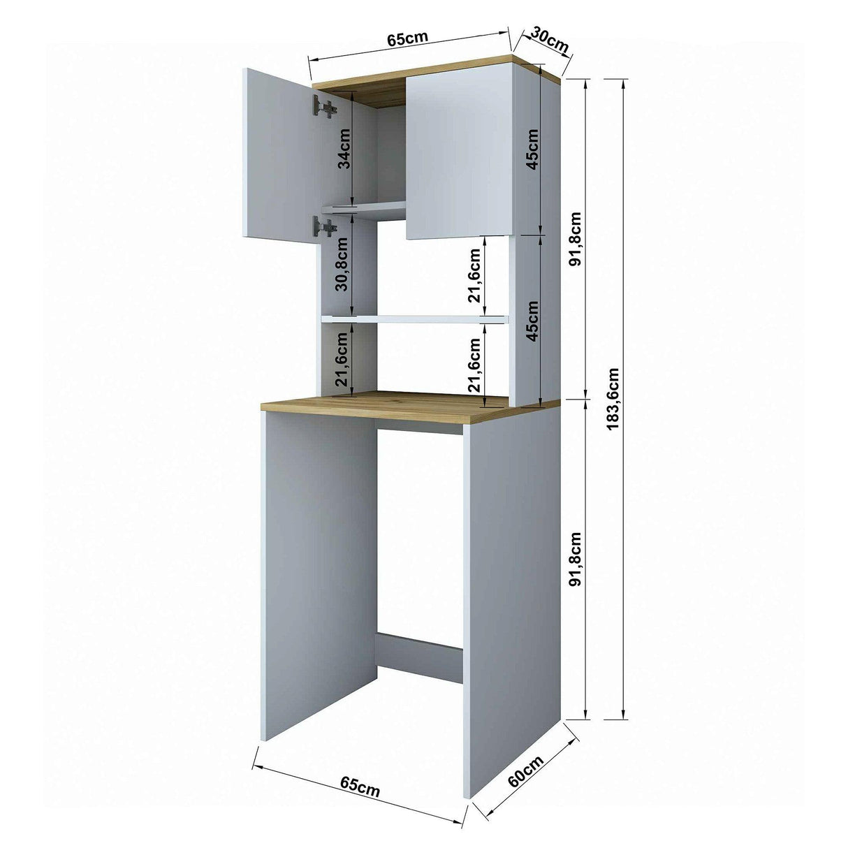 Dulap Multifunctional Zavon cu 2 Usi si 2 Rafturi, Alb, 65 x 30 x 92 cm