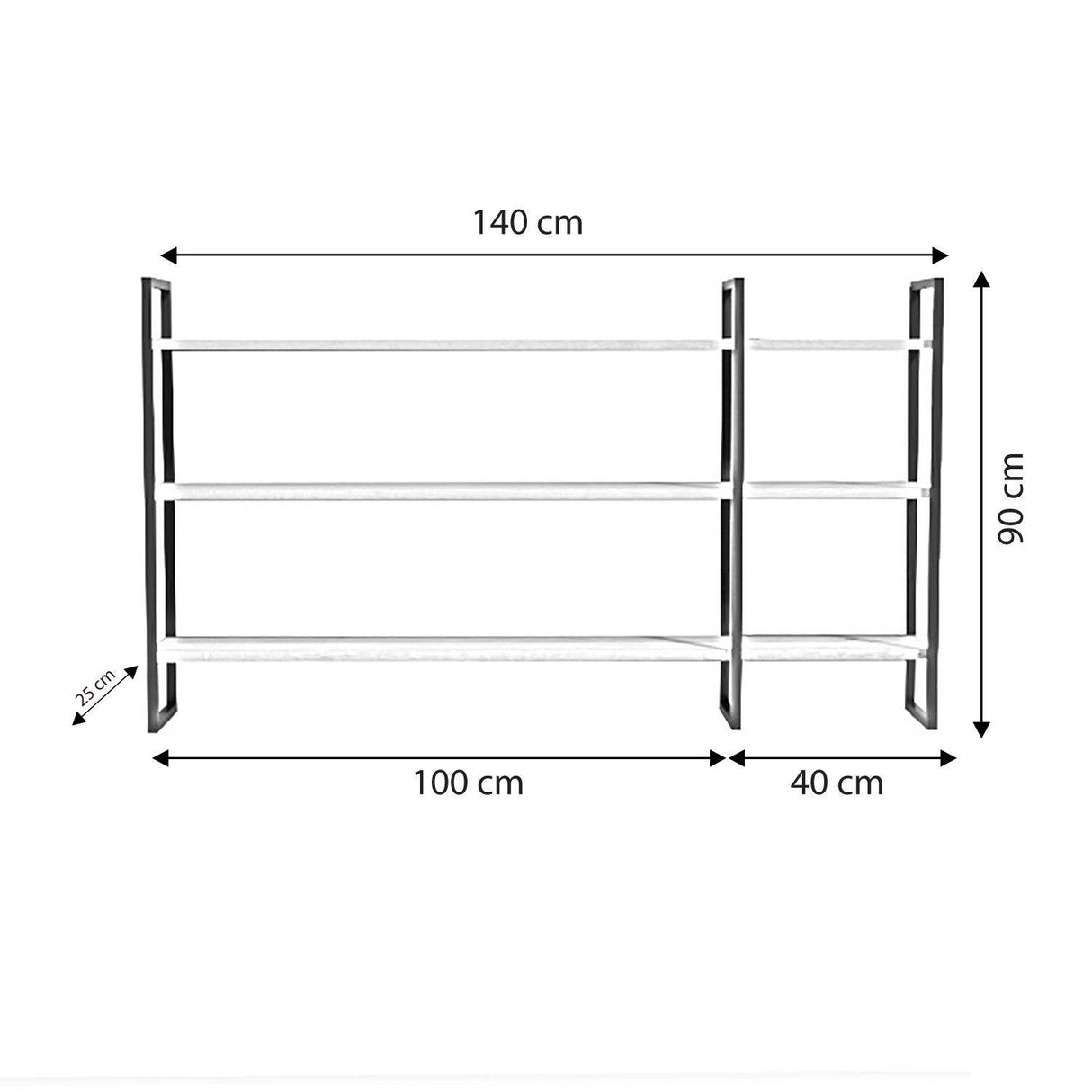 Raft De Perete Raiden cu 3 Rafturi si cadru Metal, Stejar, 140 X 90 X 25 Cm