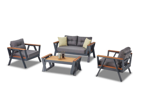 Set de lounge de grădină Atlas 2-1-1-S, Gri, 114x48x61 cm