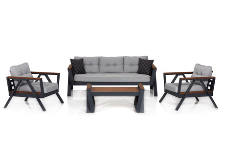 Set de lounge de grădină Atlas 3-1-1-S, Gri, 114x48x61 cm