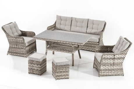 Set de lounge de grădină Vivaldi, 6 bucati, Crem, Rattan, 187 x 80x 80 cm