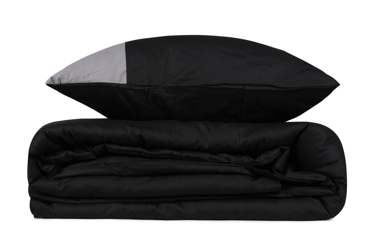 Set Lenjerie de pat double, Negru, 220 x 200 cm,100% Bumbac Ranforce