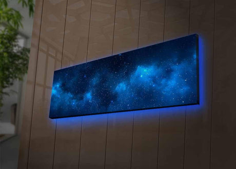 Tablou Canvas cu Led Galaxie fara Priza, Albastru, 90x30 cm
