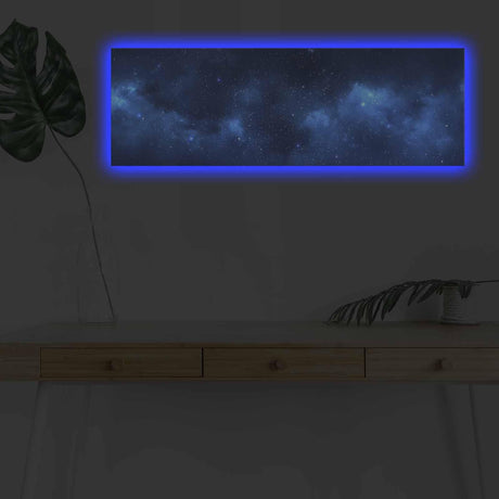 Tablou Canvas cu Led Galaxie fara Priza, Albastru, 90x30 cm
