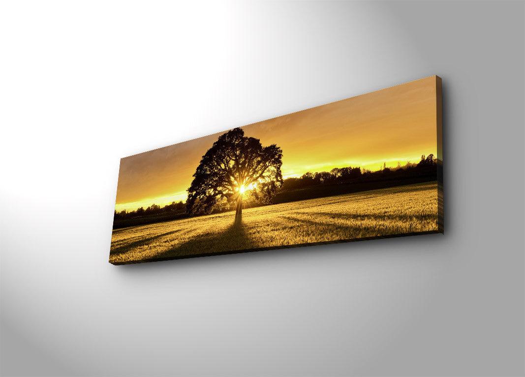 Tablou Canvas cu Led Rasaritul Soarelui fara Priza, Galben, 90x30 cm