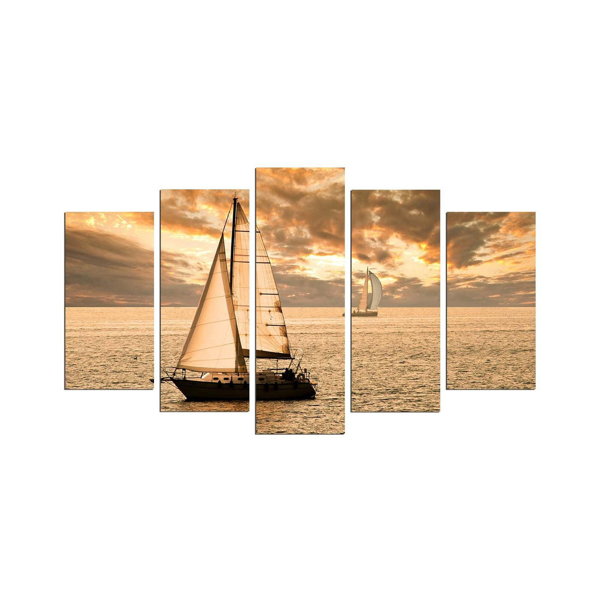 Tablou MDF ( 5 buc )  Yacht Sunset, Multicolor, 60 x 110 cm